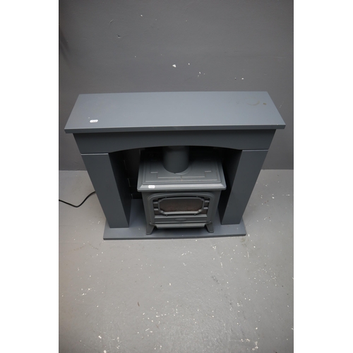 555 - Free Standing Grey Electric Stove Fire Suite Approx W29.5