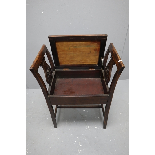 560 - A Vintage Velour Seated Piano Stool With Under Seat Storage, Approx 28