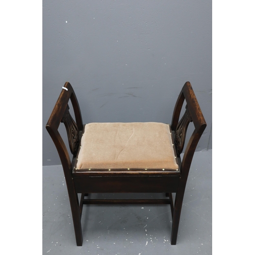 560 - A Vintage Velour Seated Piano Stool With Under Seat Storage, Approx 28