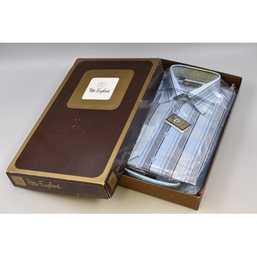 726 - Two New Men's Shirts Complete in Packaging and Box, Plain Blue and Striped Blue (Size 15 1/2, 39 cm)