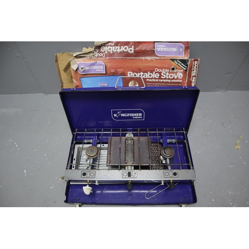 728 - Kingfisher Double Burner with Grill Camping Stove in Box