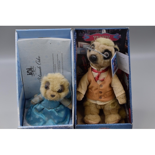 735 - Three Compare The Meerkat Boxed Soft Collectables To Include Yakov, Oleg, And Anaya As Elsa From Fro... 