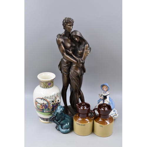 748 - Collection of Ceramics to Include Bronzed Effect Erotic Figure by ' The Leonardo Collection' ( appro... 