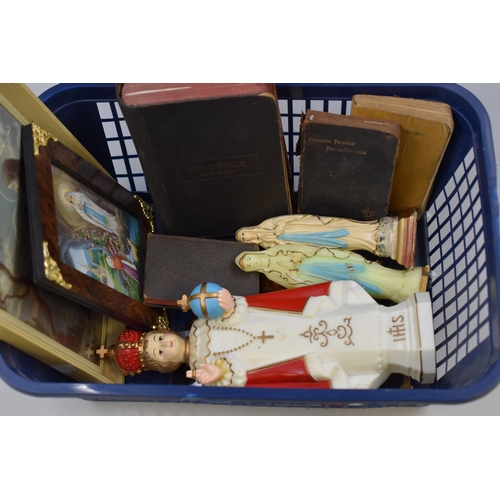 750 - Lot to Include Religious Items such as Pictures in Frames of Jesus, Pendants, Our Lady Luminous Figu... 