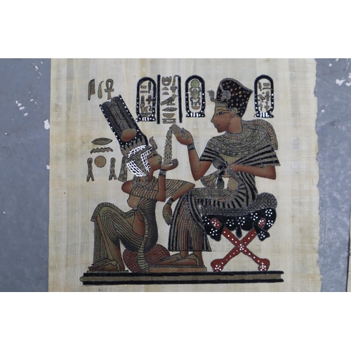 444 - Four Detailed Egyptian Hand Painted Papyrus Paintings both with CAO Paperworks