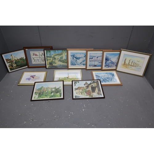 758 - Twelve Pieces of Framed and Glazed Artworks To Include Four Prints 'Brunet', One Embroidery Piece, T... 