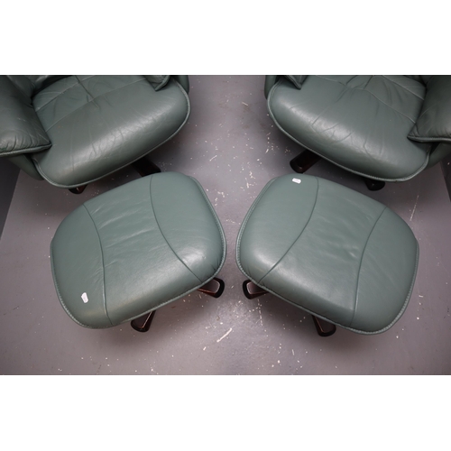 586 - Set of Vintage Retro 20th Century Swivel Reclining Green Leather Back Armchairs (41