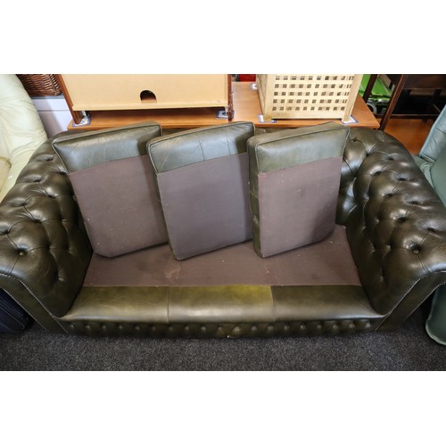 587 - Very Dark Green Chesterfield Button Rolled Back Three Seater Leather Sofa (5' 6