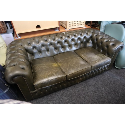 587 - Very Dark Green Chesterfield Button Rolled Back Three Seater Leather Sofa (5' 6