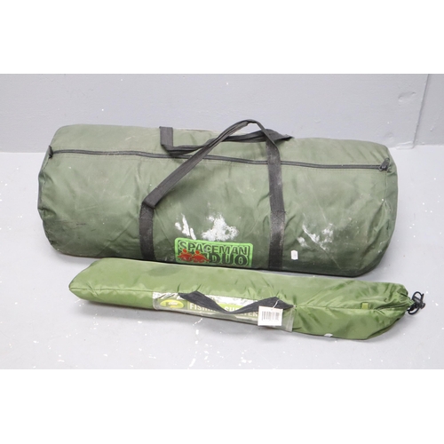 810 - Crane sports fishing shelter (240 x 120 x 120cm) and a spaceman duo bivy (both as found)