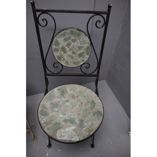 647 - Two Vintage Mosaic Tile Folding Metal Garden Chairs