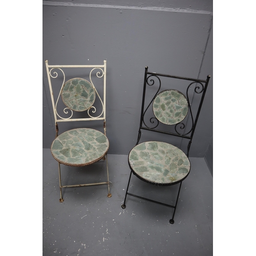 647 - Two Vintage Mosaic Tile Folding Metal Garden Chairs