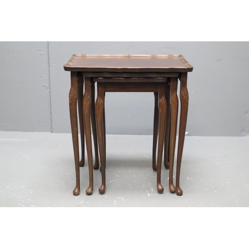 603 - Vintage Set of Three Wood Nesting Tables With Raised Edges, Largest Table approx 20