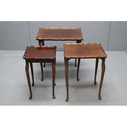 603 - Vintage Set of Three Wood Nesting Tables With Raised Edges, Largest Table approx 20