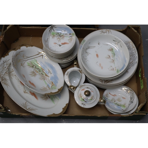 819 - Two Boxes of Ceramics To Include Japanese Mount Fuji Tea/Dinner Service (Incomplete and AF), Swan Pl... 