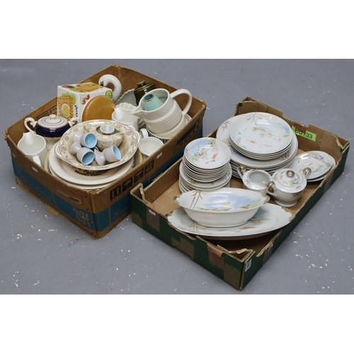 819 - Two Boxes of Ceramics To Include Japanese Mount Fuji Tea/Dinner Service (Incomplete and AF), Swan Pl... 