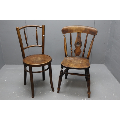 604 - Victorian Beech & Elm Kitchen Chair with Bullseye back and a Early 20th Century European Bentwoo... 