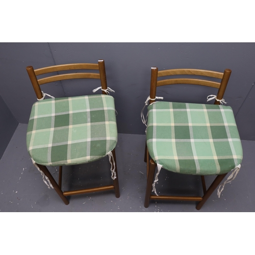 609 - Pair of Mid Century Light Wood Short Backed Bar/Kitchen Stool With Rush Seat, Total Height approx 33... 