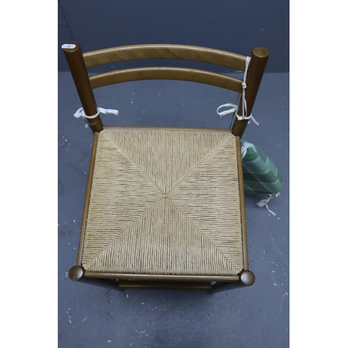 609 - Pair of Mid Century Light Wood Short Backed Bar/Kitchen Stool With Rush Seat, Total Height approx 33... 