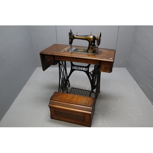 615 - Vintage Wood Cased Singer Central Bobbin Treadle Sewing Machine with two Drawers containing instucti... 