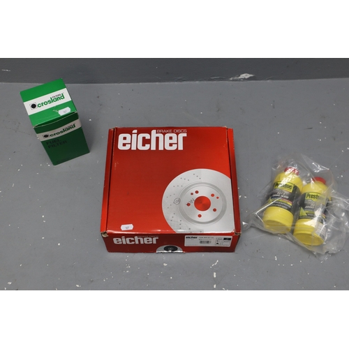 619 - Eicher brake disks, AUDI (255.8 x 36.7 x 22.0mm) Crossland fuel filter, Prestone DOT4 brake fluid