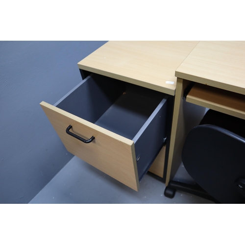 516 - Modern Office Desk, Two Drawer Filing Cabinet, Chair With Sliding Out Table and Cupboard ( 28 1/2