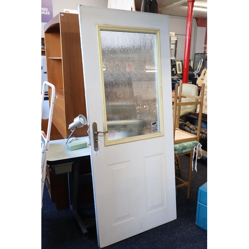 582 - Metal Skinned Fire Door with Frosted Glass Insert complete with fitted lock and Keys insurance appro... 