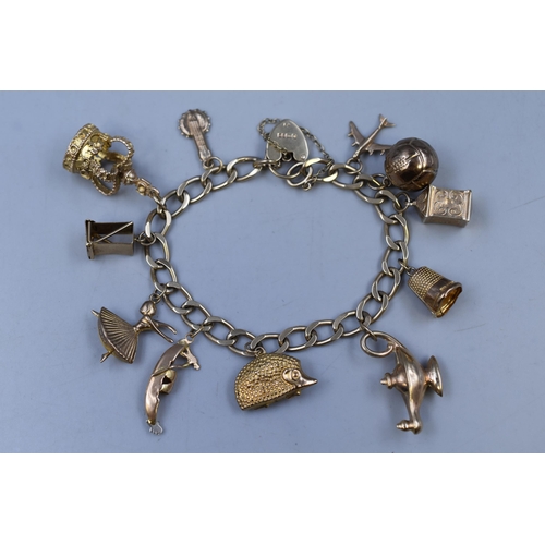 3 - Gold 375 Charm Bracelet with Heart Clasp. Selection of Charms All Marked Gold 375, Gondolier Marked ... 