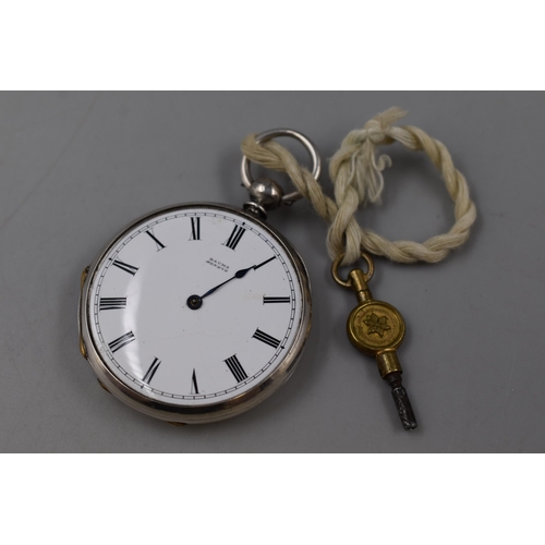 12 - Baume of Geneve Fine Silver Cased Pocket Watch with Key (Spares or Repairs, No Glass)