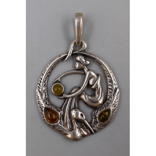 28 - Silver 925 Leda and the Swan Amber Pendant