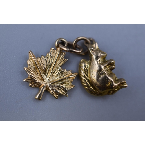 36 - Two Gold Charms to include a 9ct Squirrel and a Gold 10ct Maple Leaf