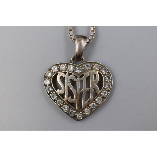 65 - Silver 925 Sister Pendant Necklace Complete with Presentation Box