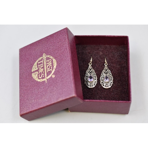 66 - Silver Amethyst Style Floral Drop Earrings