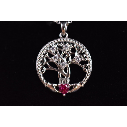 72 - Silver 925, Jo Wisdom, Tree of Life Pendant Necklace, Pink Stone, Complete in Presentation Box (Box ... 