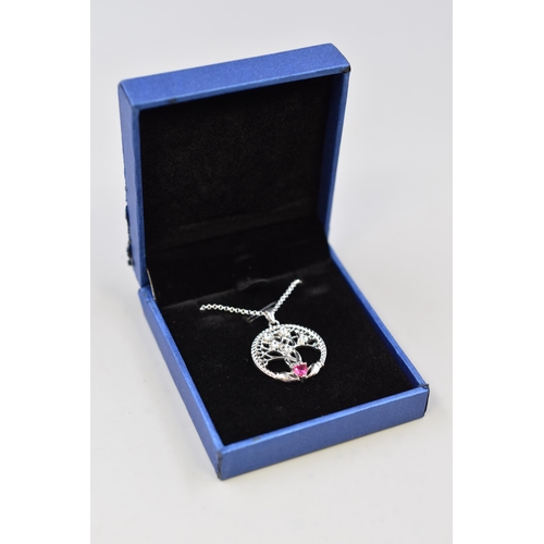 72 - Silver 925, Jo Wisdom, Tree of Life Pendant Necklace, Pink Stone, Complete in Presentation Box (Box ... 