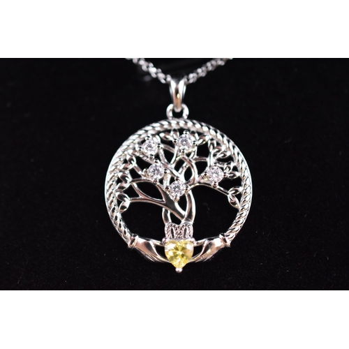 73 - Silver 925, Jo Wisdom, Tree of Life Pendant, yellow stone, Necklace, Complete in Presentation Box