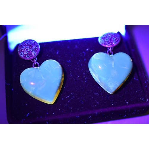 77 - Silver Amber Love Heart Earrings Complete with Presentation Box