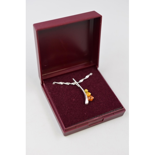 88 - Silver 925, Amber Stoned Pendant Necklace Complete in Presentation Box