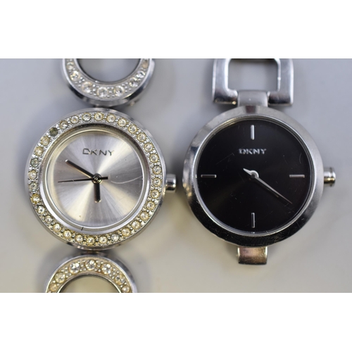 102 - Three Ladies DKNY Designer Watches, Working. One With Broken Strap