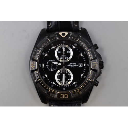 105 - A Lorus Black Tone Chronograph Watch, Working