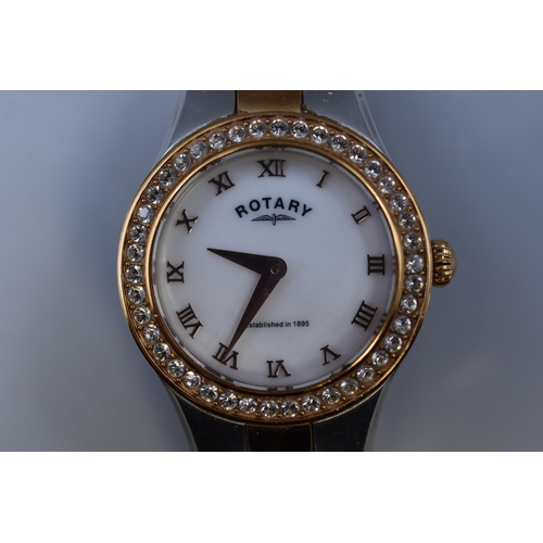 112 - A Rotary Mother of Pearl Face Ladies Quartz Watch, Working