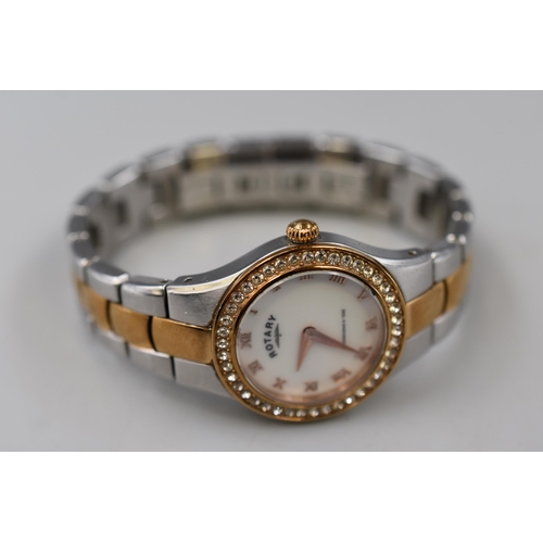 112 - A Rotary Mother of Pearl Face Ladies Quartz Watch, Working