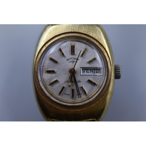 114 - A Rotary 25 Jewels Automatic Gold Tone Ladies Watch, Working