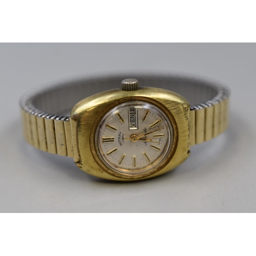 114 - A Rotary 25 Jewels Automatic Gold Tone Ladies Watch, Working