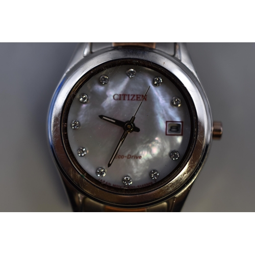 115 - A Citizen Eco-Drive Ladies Mother of Pearl Dial Day/Time Watch, Working