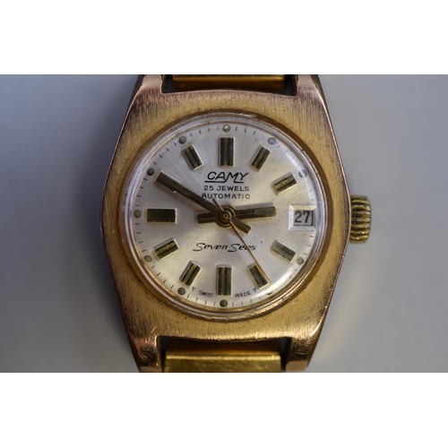 116 - A Camy Seven Seas 25 Jewels Automatic Gold Tone Ladies Watch, Working