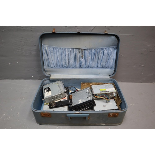 757 - Selection of 5 Vintage Car Stereos inclduing Wharfdale, ALBA, and JVC Complete with 1950s Suitcase w... 