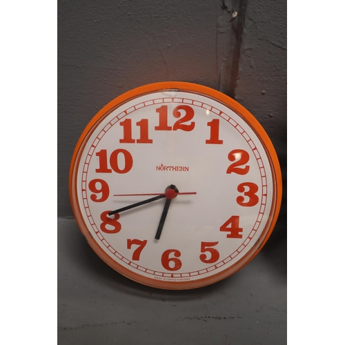 761 - A Selection of Five Retro Wall Clocks To Include Westclox, Smiths, Metamec, Northern, And Other. Spa... 