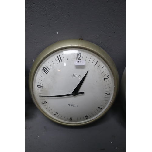 761 - A Selection of Five Retro Wall Clocks To Include Westclox, Smiths, Metamec, Northern, And Other. Spa... 