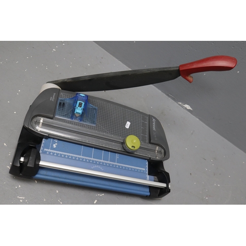 730 - Three Office Paper Cutters/Guillotines, With Mat Cutter